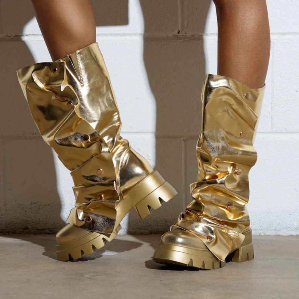 Shimmering Gold Heeled Boots